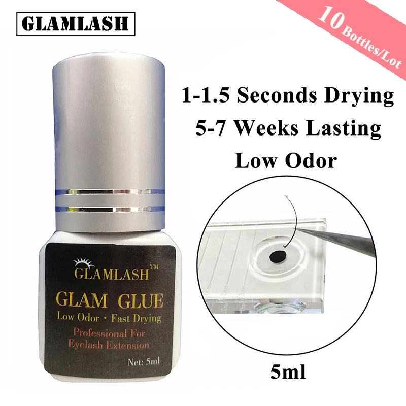 

GLAMLASH 10 Bottles/Lot 5/10ml Eyelash Extension Glue Suppliers Adhesive 1 Sec Drying Time 9 Weeks Maximum Bond Individual Glue