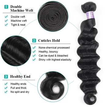 Allove Loose Deep Wave Bundles Peruvian Hair Bundles Human Hair Extensions 1/3/4 Bundles Deals Non Remy Hair Weave Bundles Weft 3