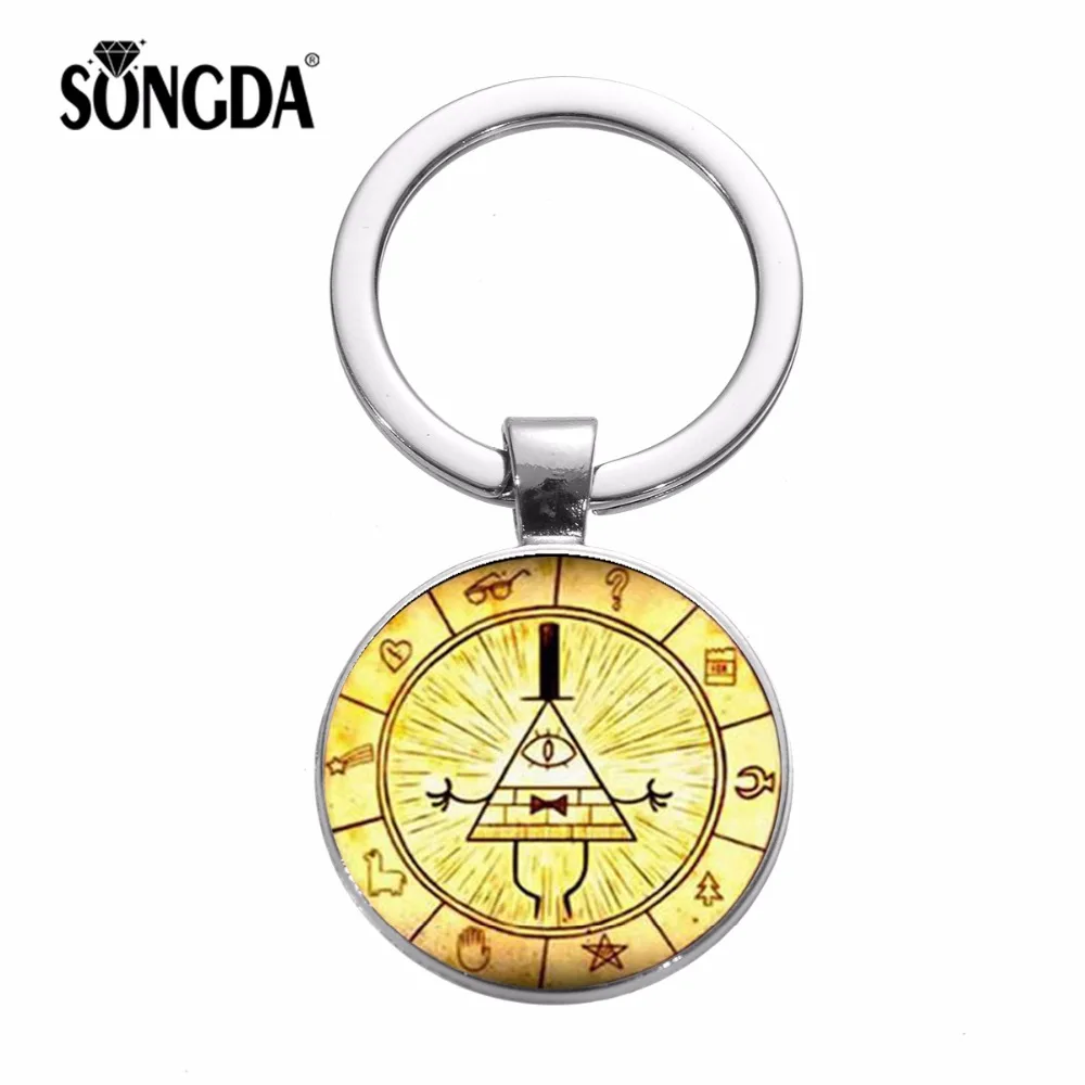 

SONGDA 12 Style Anime Gravity Falls Mysteries Key Chain Bill Cipher Boss Cartoon Toy Glass Dome Pendant Metal Steampunk KeyRing