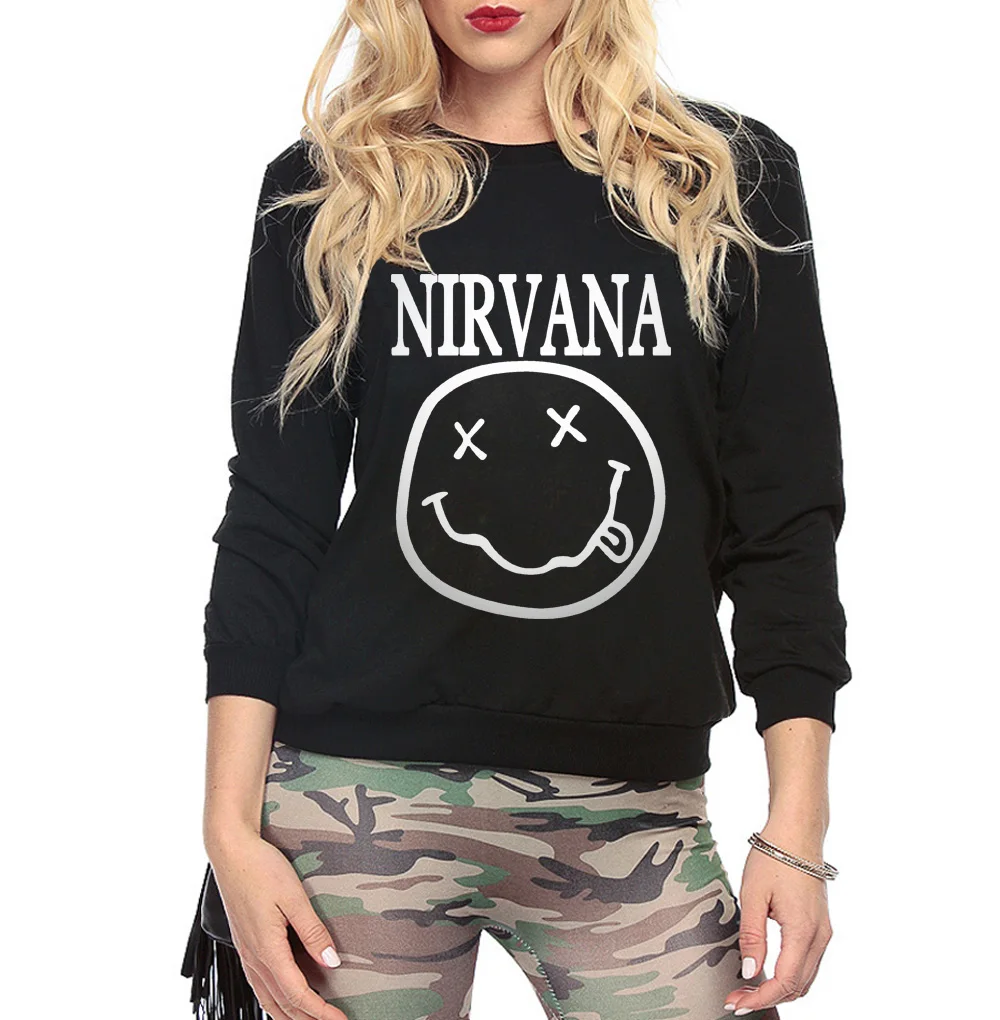 Women sweatshirt Smiley Face Rock Band print cotton funny hoodies for