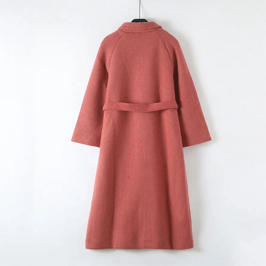 Solid Lace Up Mid-long Wool Blend Coats Women Casual Single-breasted Loose Winter Woolen Coats Women's Fashion Warm Outwears New