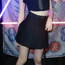 Новинка весна лето Харадзюку Готическая Женская мини-юбка с высокой талией черная Милая Сексуальная А-образная плиссированная модная короткая юбка