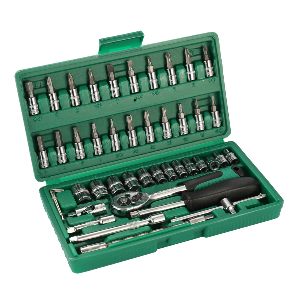 

46pcs Multifunctional Professional Steel Socket Wrench Tool Set Car Repair Toolbox Automobile and Motorcycle Tools