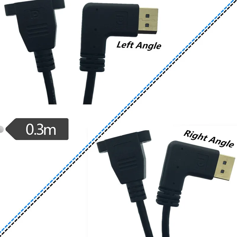 

Gold DisplayPort Male 90 degree Left Right elbow to DisplayPort Female 4K patch cord 1.2 HD displayport extension cord 0.3m 30cm