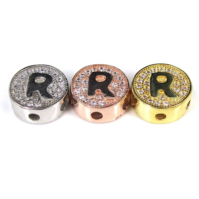 Gold Tone Micro Pave White CZ Letter R Spacer Beads Initial