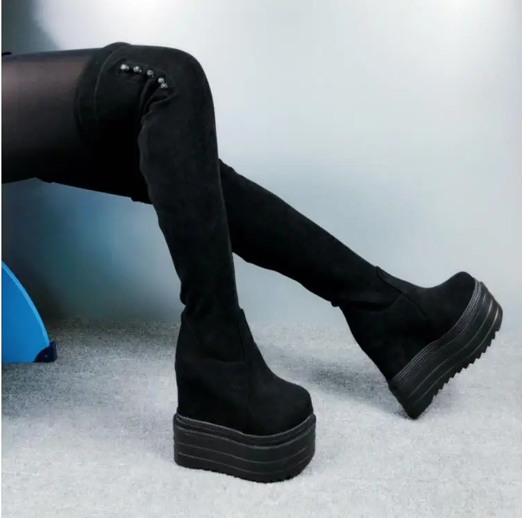 Г. Осень-зима, новые корейские высокие сапоги на очень высоком каблуке и платформе в европейском и американском стиле женская обувь