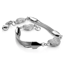 Модный женский браслет из стерлингового серебра. Настоящий цельный 925 серебряный браслет в форме сердца. очаровательный женский браслет из серебра, ювелирные украшения в подарок