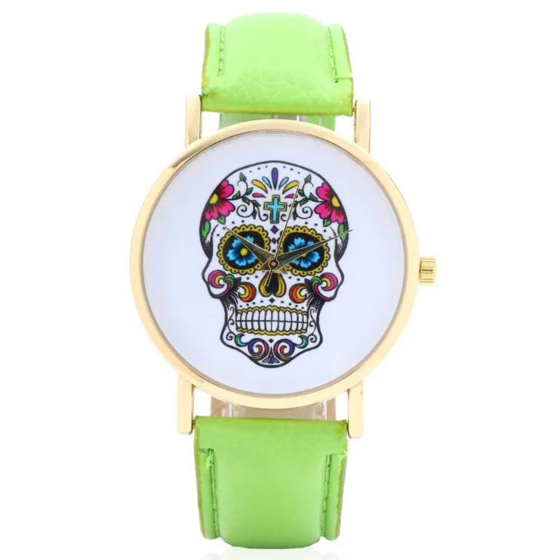 

2018 New Skull pattern Watch Woman Fashion Quartz Wristwatches Ladies casual laetheer watchband clock Girl gift Christmas