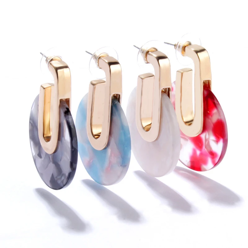 

New Fashion Acrylic Resin Statement Earrings Gold Color Vintage Geometric Round Circular Earrings for Women Jewelry Brincos