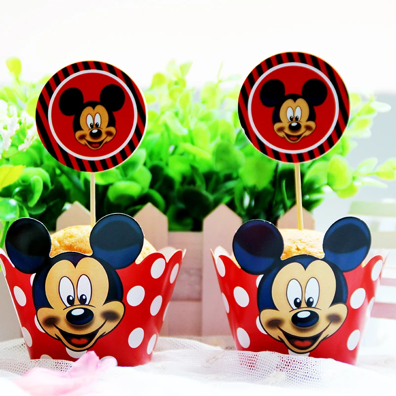 

24pc Mickey Mouse Party Paper Cupcake wrappers toppers for kids birthday party decoration cake cups (12pcs wraps+12pcs toppers)