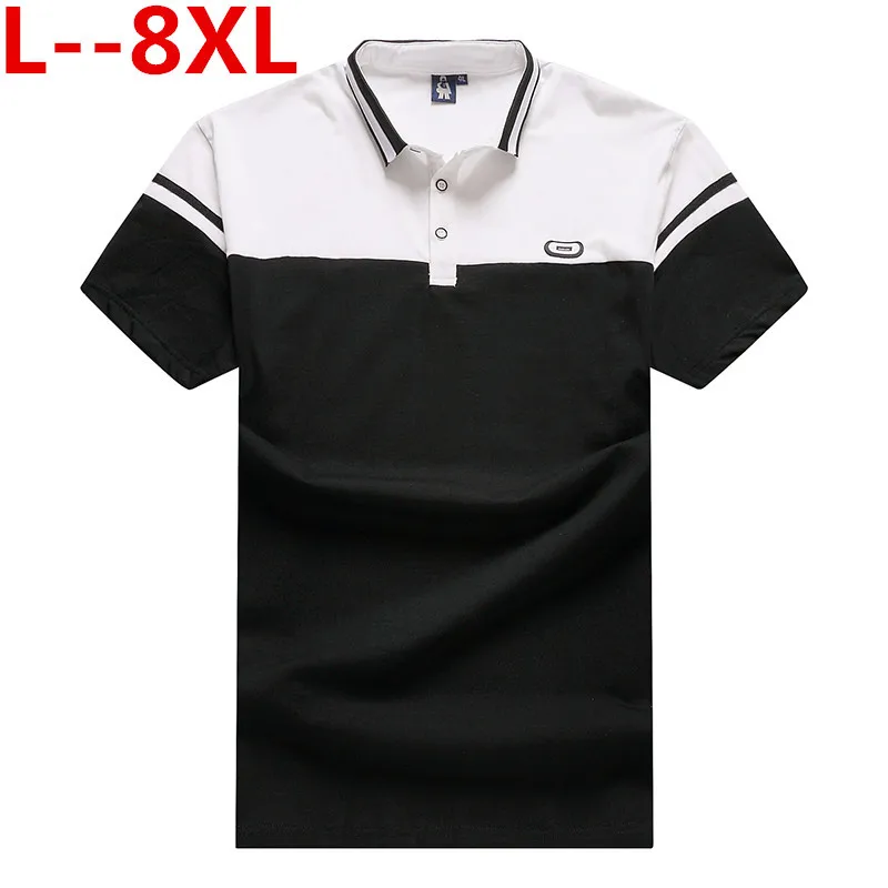 

Plus size 8XL 7XL 6XL 5XL Brand New Men Casual Patchwork Short Sleeve T Shirt Man Turn Down Collar Button Slim Fit Tees