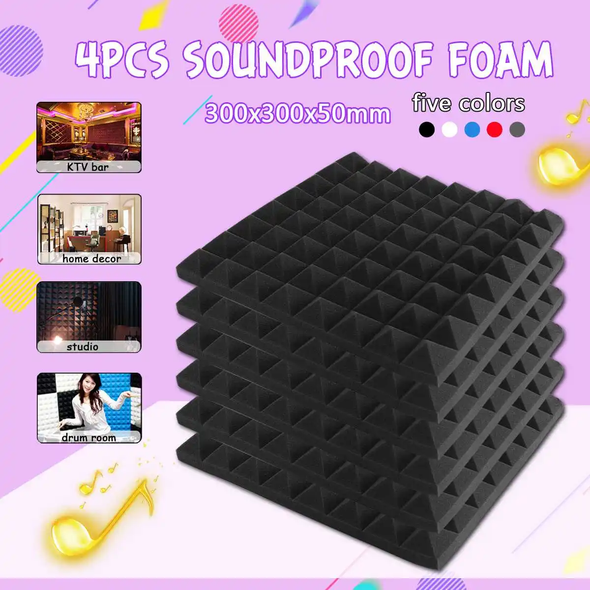 

4 PCS 300X300X50mm Studio Acoustic Soundproof Foam Sound Absorption Treatment Panel Tile Protective Polyurethane Sponge