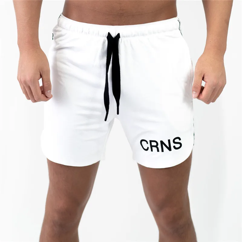 Летние мужские шорты для бега быстросохнущие спортивные шорты для фитнеса короткие брюки для бодибилдинга спортивные мужские спортивные шорты Кроссфит - Цвет: White