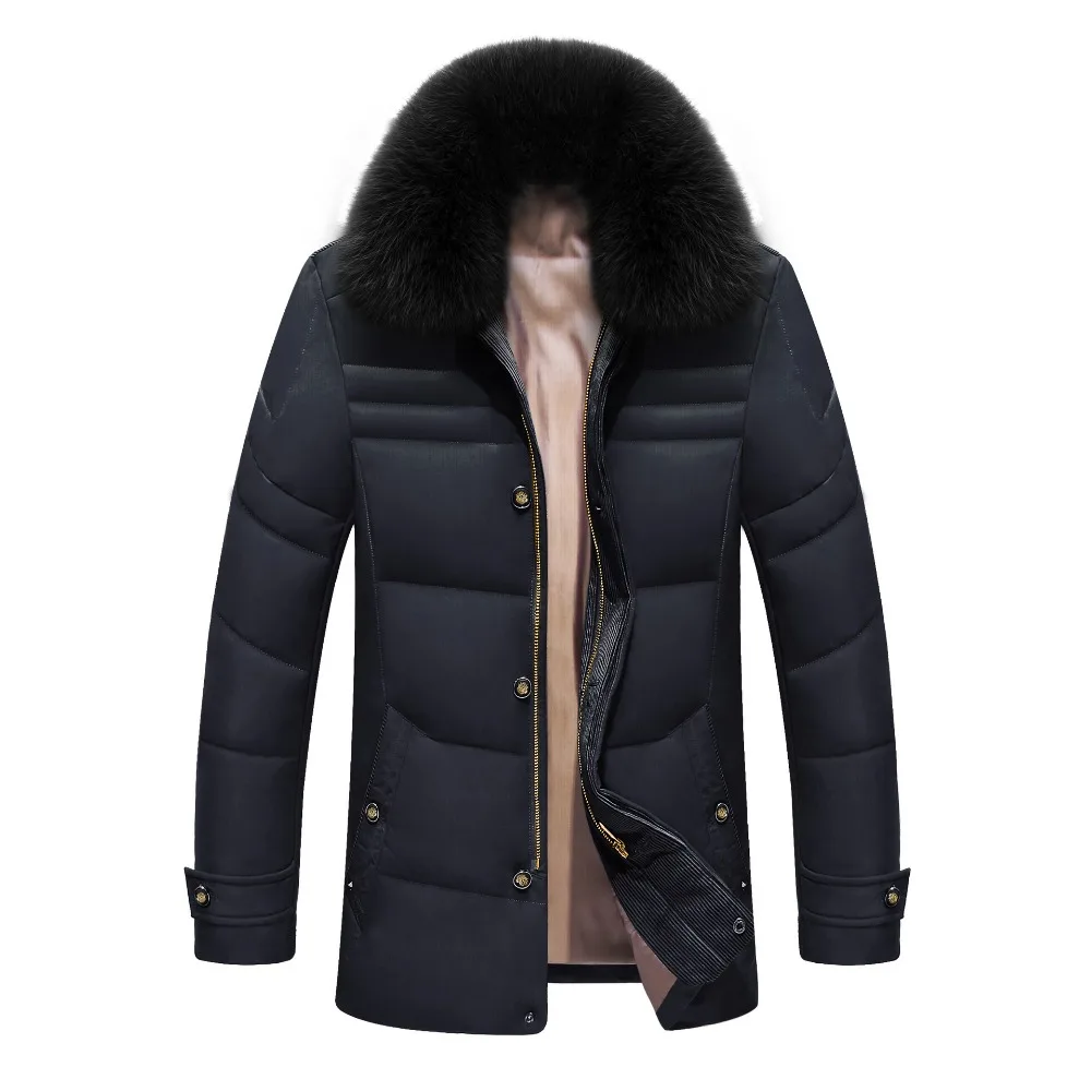 Зимняя мужская куртка, одноцветная, высокое качество, мужская куртка, белый утиный пух, пальто, парка с натуральным лисьим мехом, капюшон