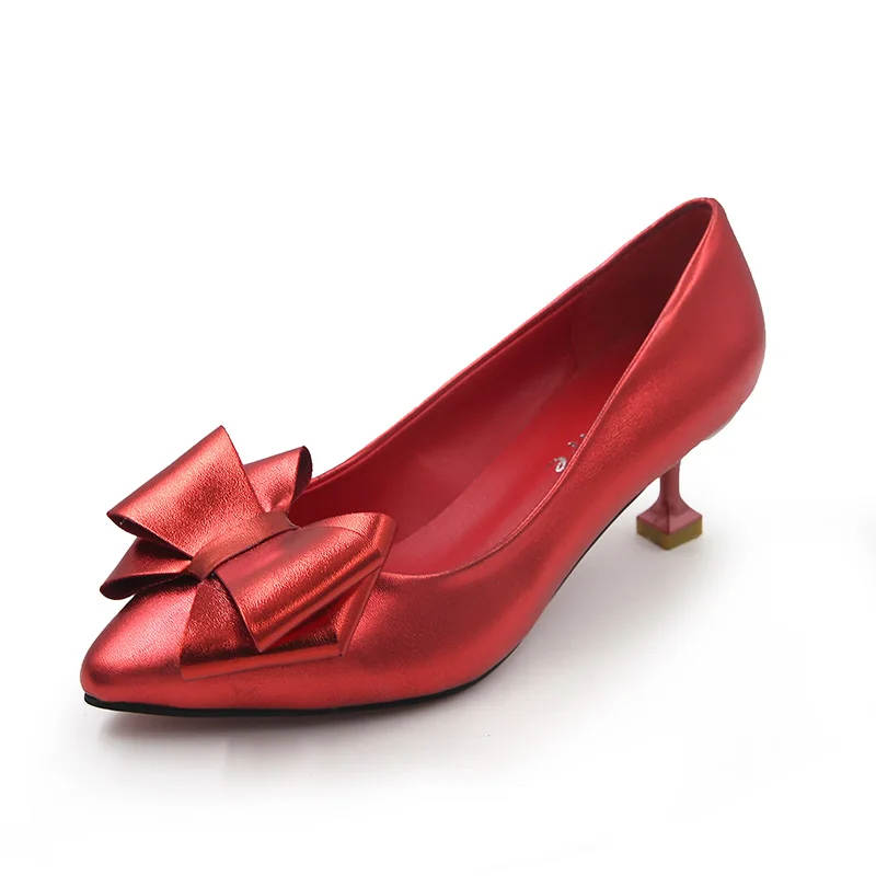 

2018 new pointed cat high heels stiletto shoes bridesmaid shoes shallow mouth bow shoes women.