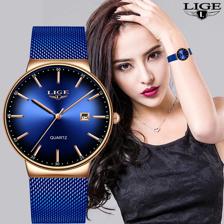 Montre Femme LIGE новые роскошные женские часы модные простые часы женские с сетчатым ремешком Кварцевые часы Женские часы Relogio Feminino