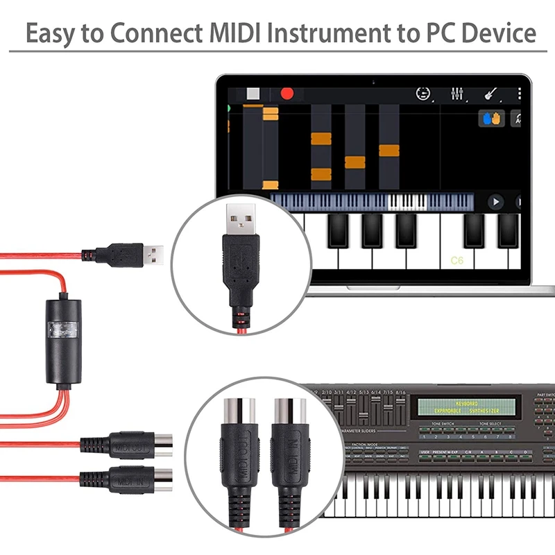 Кабель адаптер Midi USB с 5 контактами для Windows M ac Ios ноутбука музыкальная клавиатура