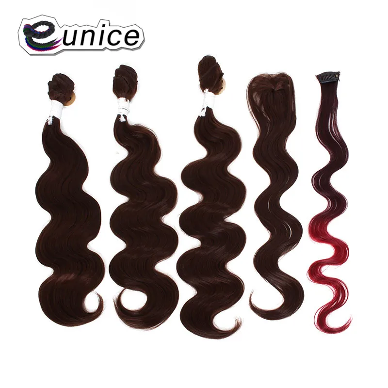 Synthetic Hair Extensions With One Closure Natural Body Wave Weft Hair Weaving Ombre Hair Weave  (35)