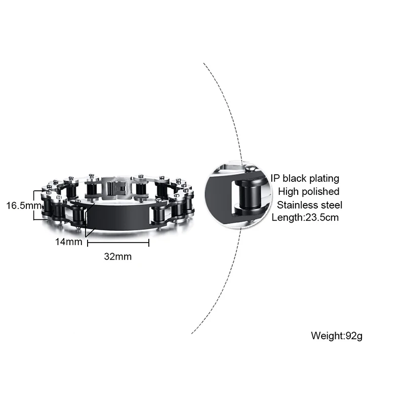 Vnox, индивидуальная гравировка, панк, велосипедная цепочка, ID браслет для мужчин, нержавеющая сталь, байкер, велосипедные звенья, мужской, Masculina Pulseira