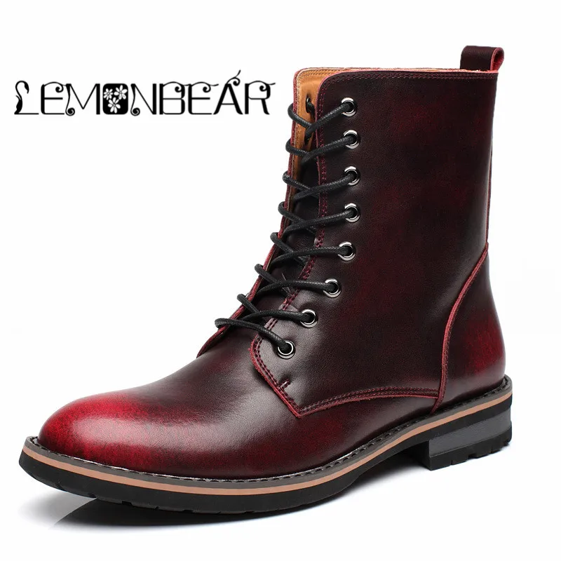 

Men Motorcycle Boots Vintage Combat Boot Winter Fur 2018 New Cow Split Leather Waterproof Buckle Military Boots Men Cowboy Shoe