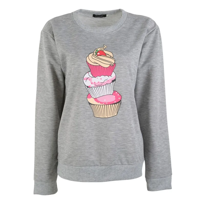 Fashion Women 3 Color Ice Cream Dessert Printed Pullover Casual Long
