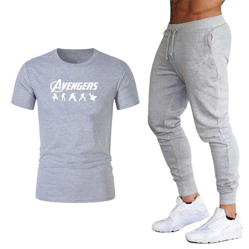 

2019 Marvel Avengers Men T Shirts+pants Suit Summer Tops Tees Fashion Brand Print Tshirt High Quality Sportswears 2 Pieces Sets