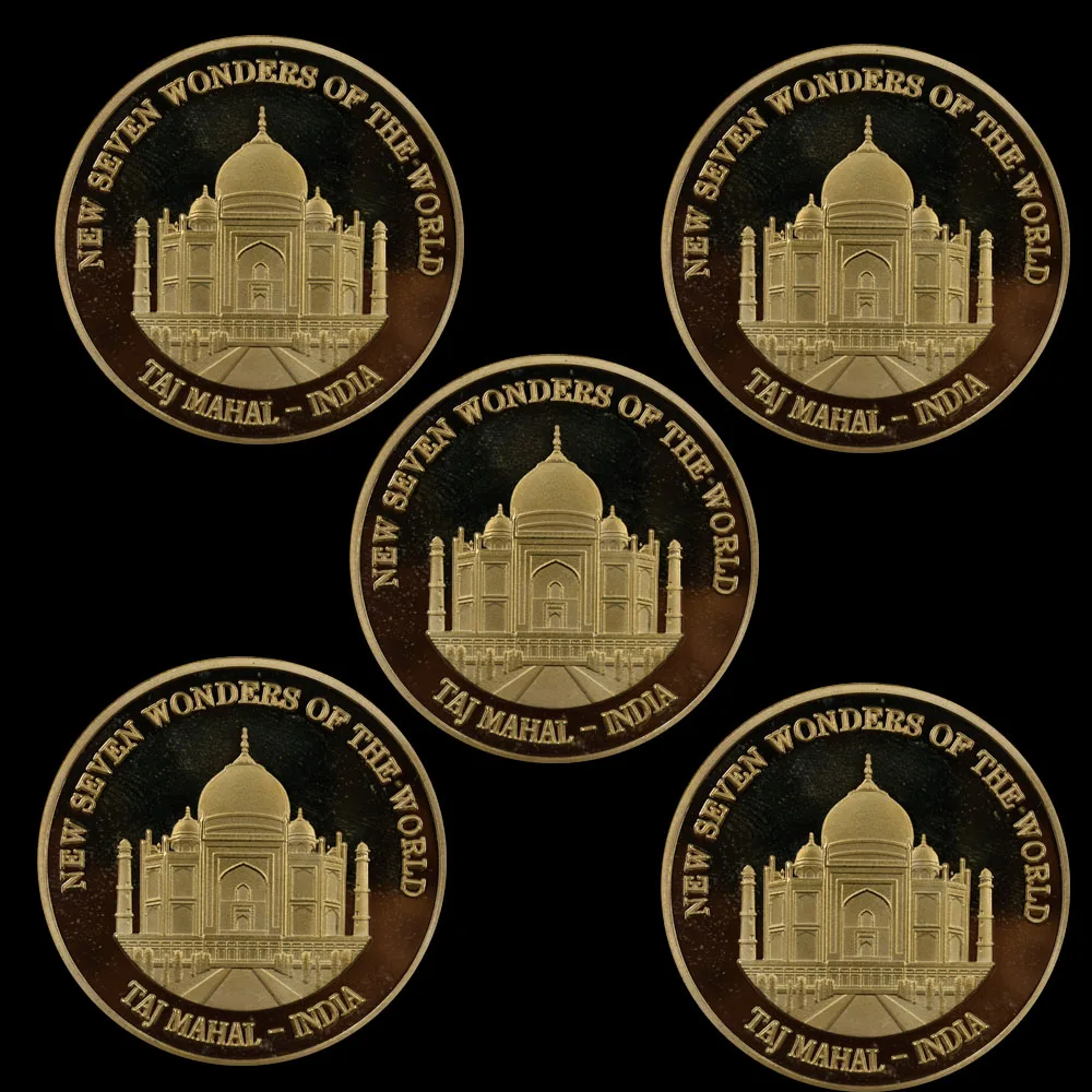 

One of The Seven Wonders of The Taj Mahal In India, 5 Pieces / Set of 24K Gold-plated Commemorative Coins Coins Collectibles