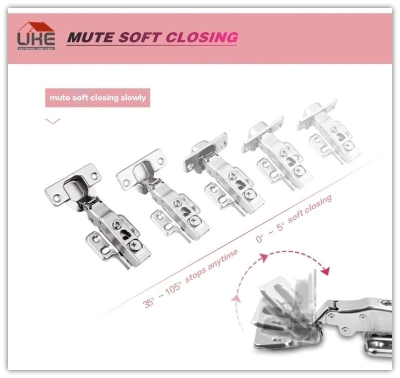 Уке отличный холодный стальной полный накладной шкаф петля мягкое закрывание клип на мебельный шарнир для деревянной двери или алюминиевой рамы двери