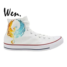 Wen Hand Painted Sneakers Design Custom Iced and Fire Phoenix High Top Men Women’s Canvas Shoes Birthday Gifts