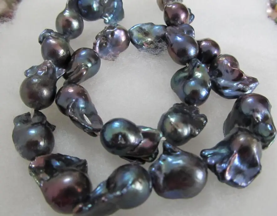Beautiful 18"15 20mm natural tahitian black baroque pearl necklacein