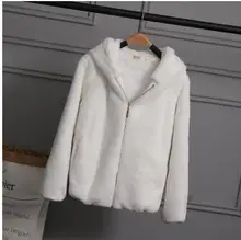  2018 New Faux Fur Coat With Hood High Waist Fashion Slim Black Red Pink Faux Fur Jacket Fake Rabbit Fur 