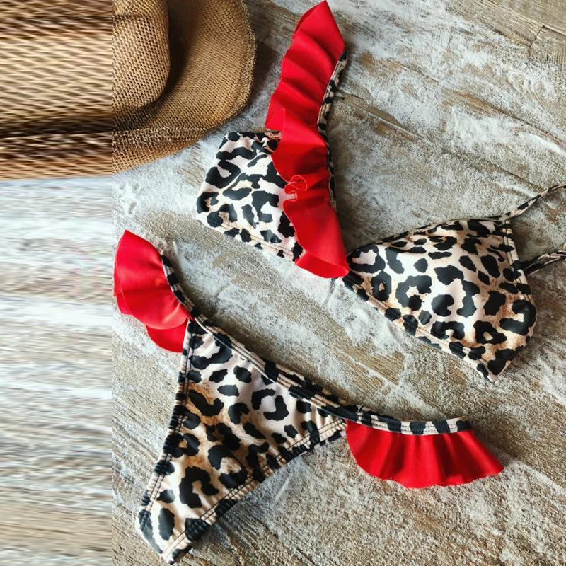 

High Waisted Bathing Suits Red Leopard Sexy Thong Brazilian Bikini Push Up Swimwear Women Swimsuit Monokini Bikinis 2019 Mujer
