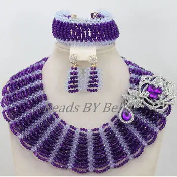 

Handmade Fashion Bridal Jewelry Sets Nigerian Wedding African Beads Jewelry Set Crystal Purple Jewellery Free Shipping ABF720