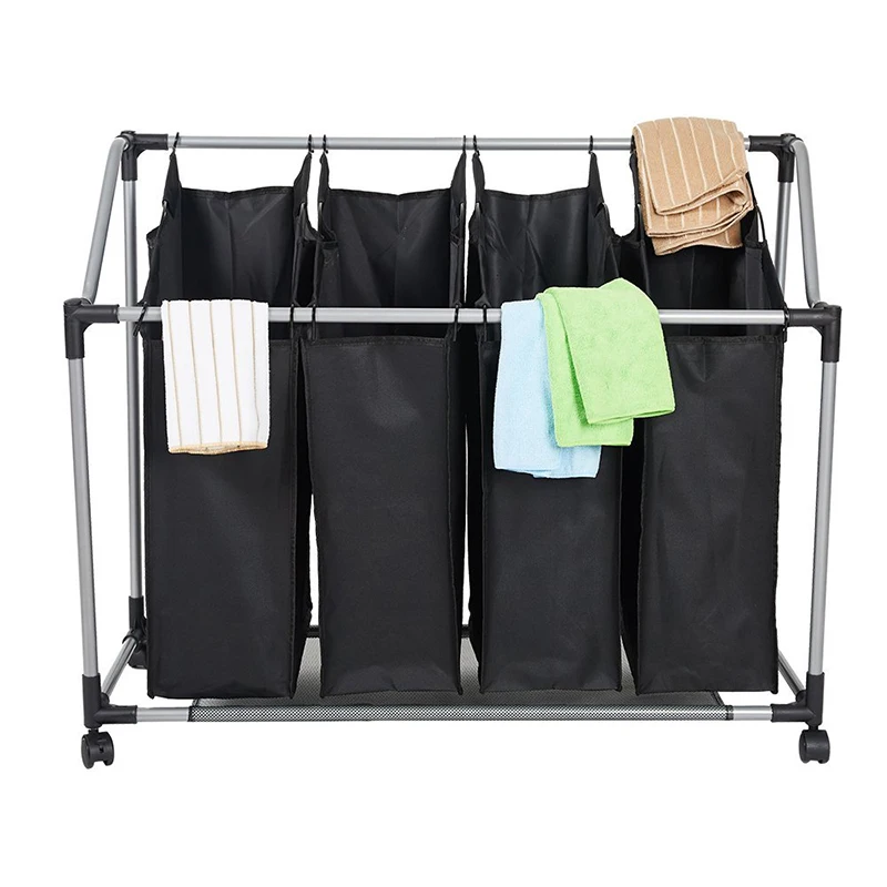 Folding 4 Bag Laundry Sorter Bathroom Dirty Cloth Hamper Laundry