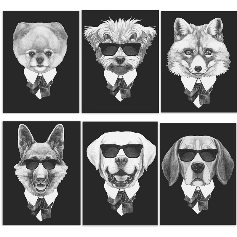 Элегантный постер с металлическими знаками для собак черно-белый декора стен