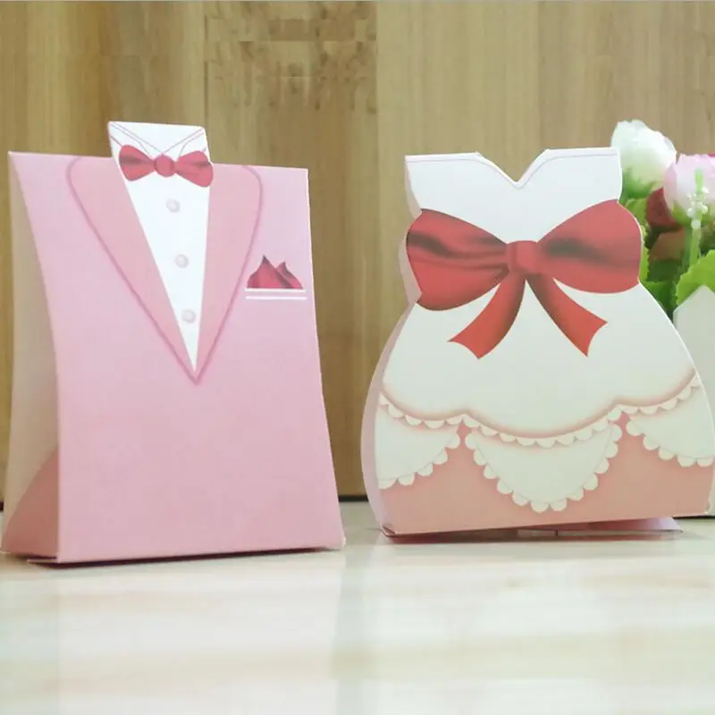 

New 100pcs/pack Sweet Love Bridal Gift Cases Groom Tuxedo Dress Gown Wedding Favor Candy Box