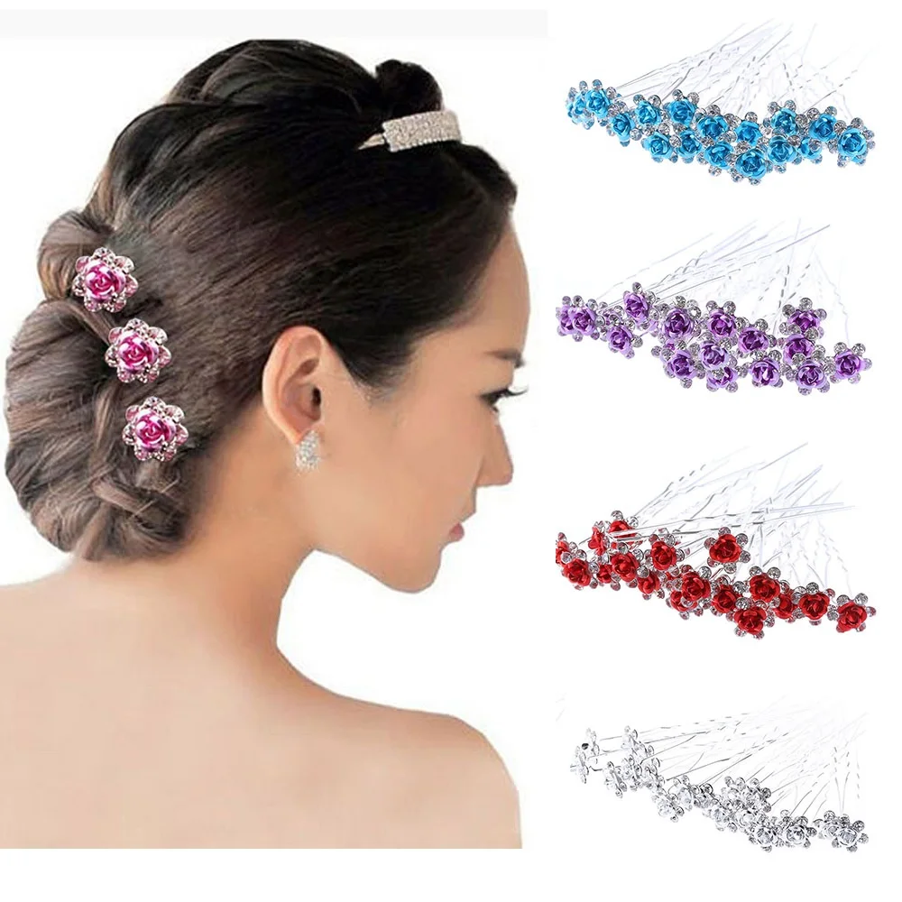 

20Pcs/ Lot Women Wedding Bridal Clear Crystal Rhinestone Rose Flower Hair Pin Clips Hair Accessories Jewelry Barrettes Headwear