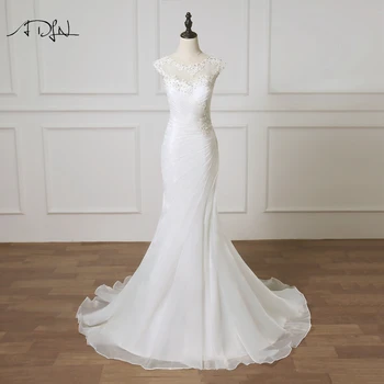 

ADLN Elegant White/Ivory Mermaid Wedding Dresses With Appliques Beaded Organza Vestidos de Novia Plus Size Bridal Gown