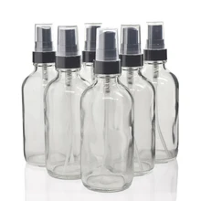 6pcs 120ml Clear Glass Spray Bottle Black Fine Mist Sprayer 4 Oz Refillable Container for Essential oils Organic Beauty Products
