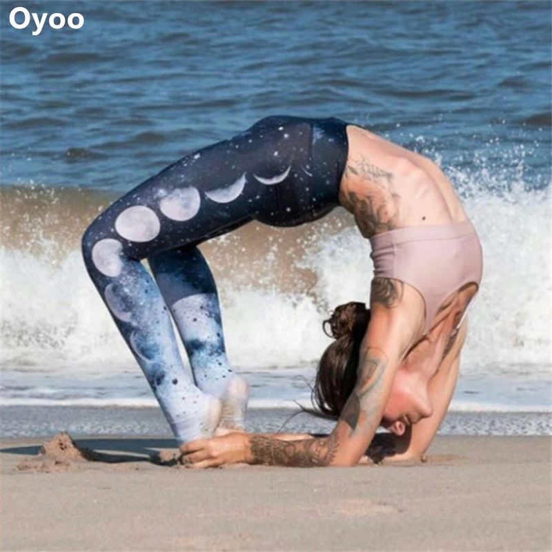 Oyoo moon shade, леггинсы для тренировок, полная длина, спортивная одежда, для женщин, для фитнеса, колготки, для упражнений, брюки с принтом, штаны для йоги