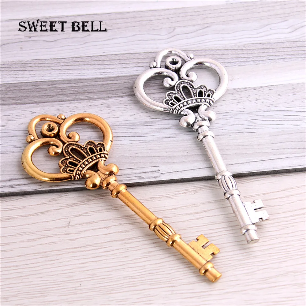 Sweet Bell 10 Pcs/lot 32*84mm Seven Color Metal Alloy Lovely Large Crown Key Charms Vintage Jewelry Keys Charms D0182-3