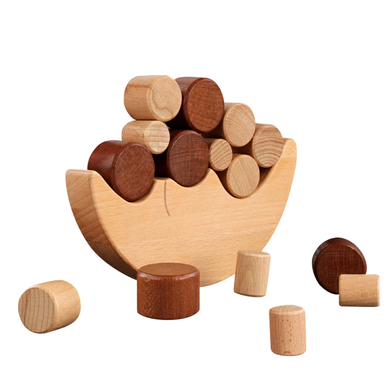 Kids Preschool Wood Moon Balance Stacking Blocks Educational Toy B-day Gift
