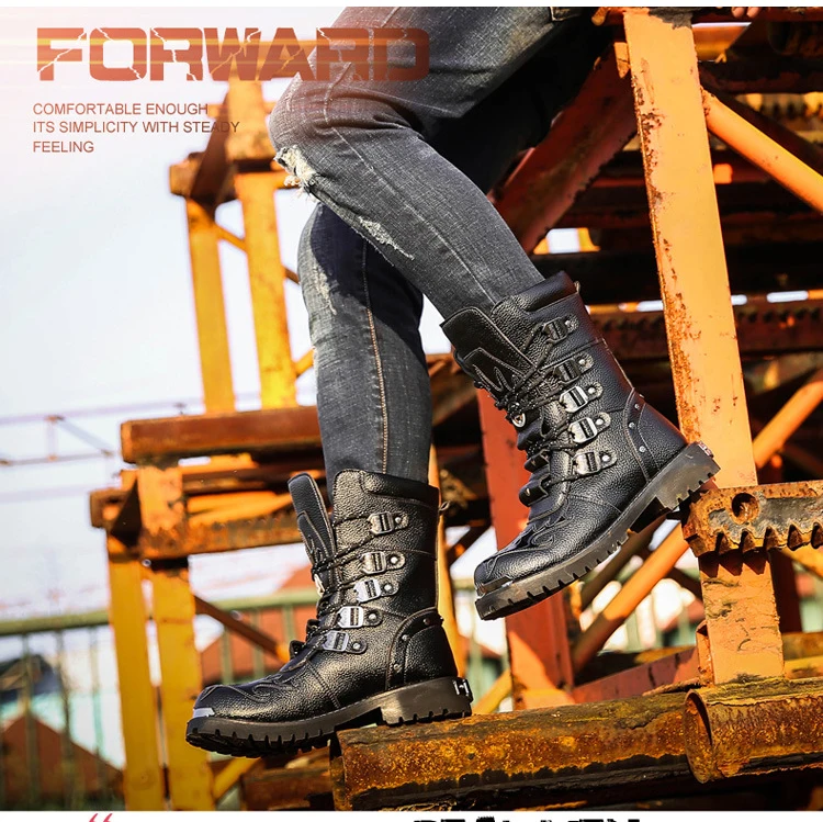FONIRRA/мужские мотоциклетные ботинки до середины икры; обувь из искусственной кожи; обувь в стиле панк-рок с металлической пряжкой; мужские военные Полусапоги с высоким берцем; 610