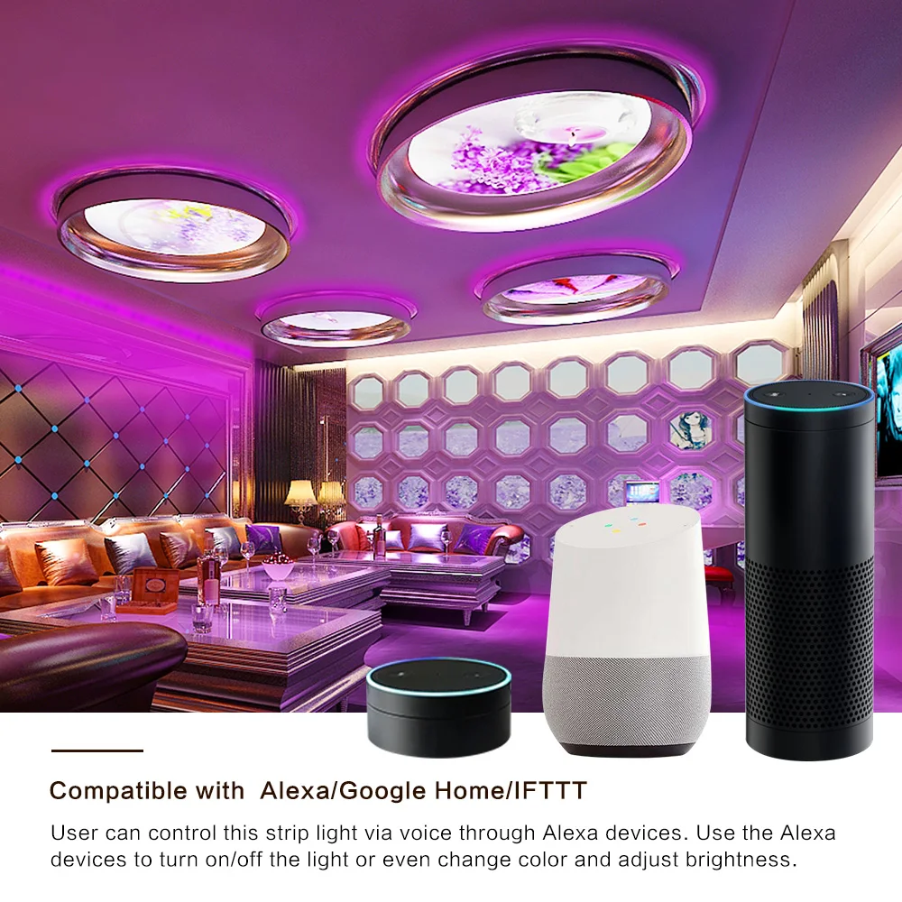 Для Amazon Alexa Google Home Assistant IFTTT беспроводной WiFi светодиодный смарт-контроллер для светодиодной ленты, работающей на Android IOS Phone