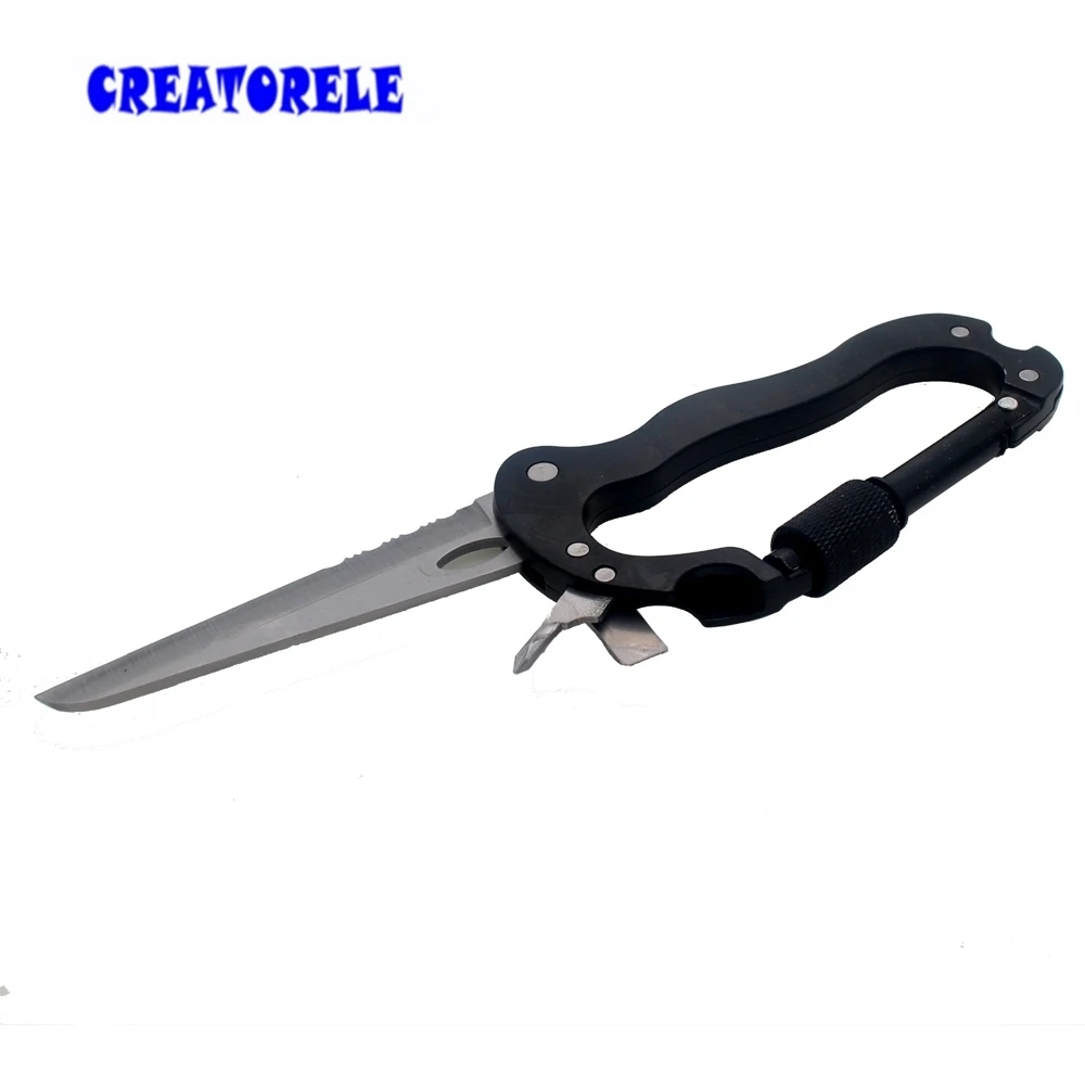

Outdoor Multi-function Tool 5 In 1 With Folding Knife Screwdriver Aluminum Carabiner Hook Gear Multi Buckle Rock Lock Survival