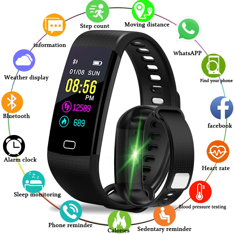 

2018 BANGWEI Fitness Tracker Smart Watch Sports Pedometer Blood Pressure Oxygen Monitoring Information reminder Smartwatch +Box
