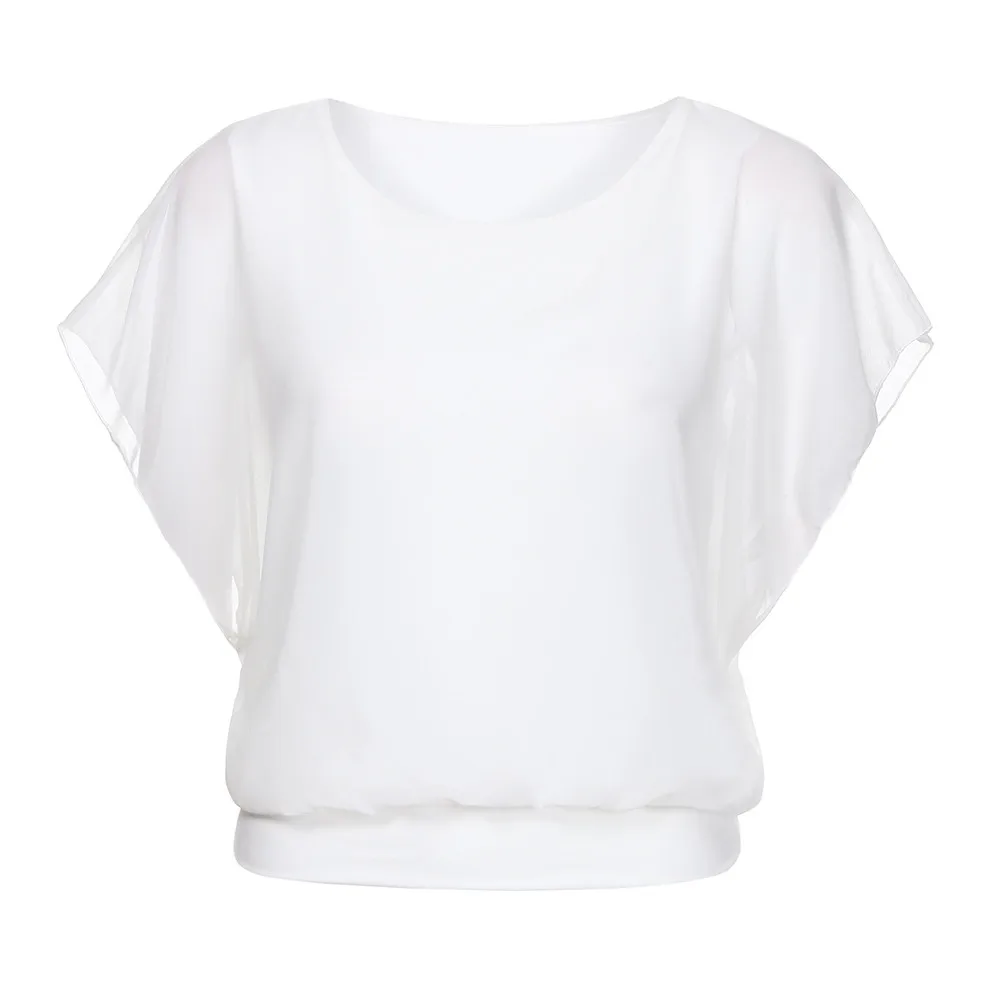 Женская белая рубашка, женская Свободная Повседневная шифоновая блузка с коротким рукавом и рукавом летучая мышь