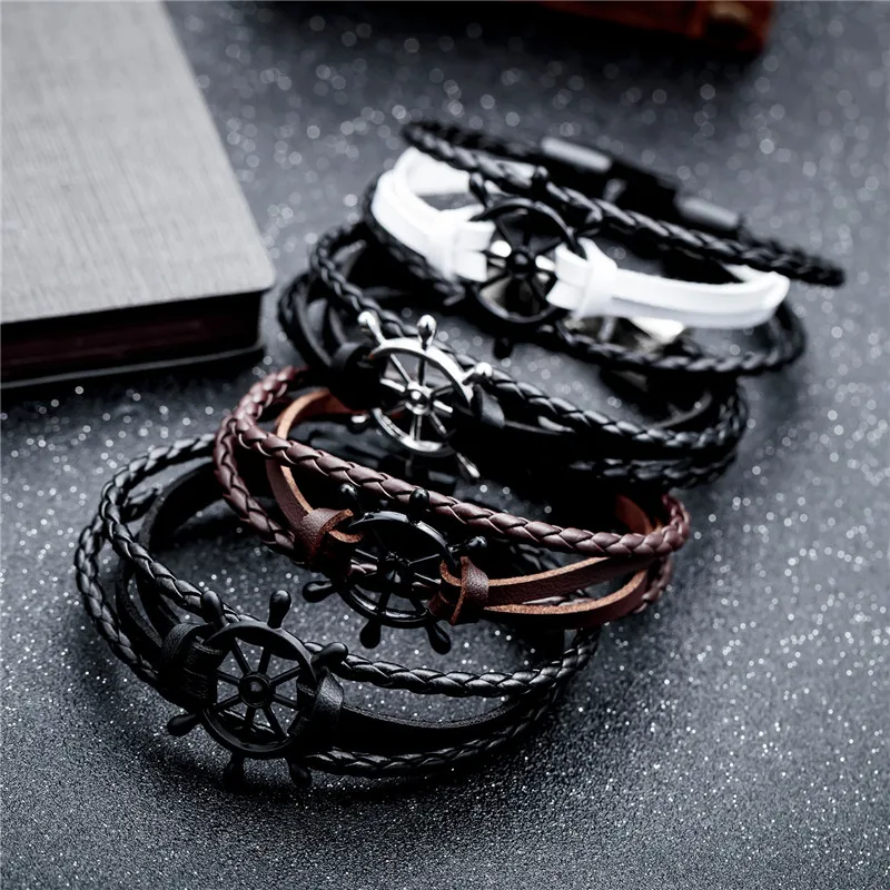 Bobo Cover Black Leather charm Bracelets Men couple hope Rudder bracelets bangles for Men women femme homme Fashion jewelry Gift