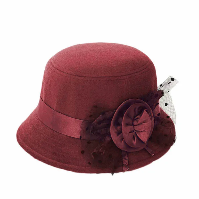 

snowshine YLW Fashion Women Beach Retro Flower Felt Bowler Solid Color Fedora Hat Bowler Caps free shipping