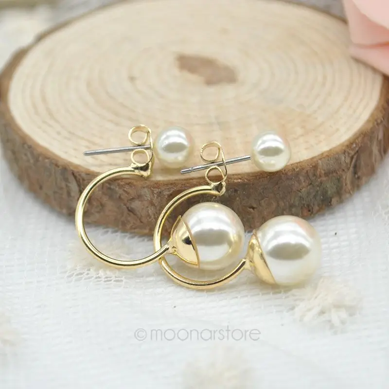 

Girl Loved Ear Decorations Wearing Imitation Double Pearl Women Ear Stud Earrings Jewelry Female Earings 2pcs/lot